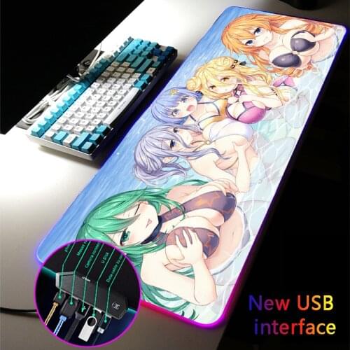 Anime Sexy Girl Large RGB Gaming Mouse Pad Multi-interface Four USB Docking Dock USB HUB Typec Interface Gamers DeskMat MousePad