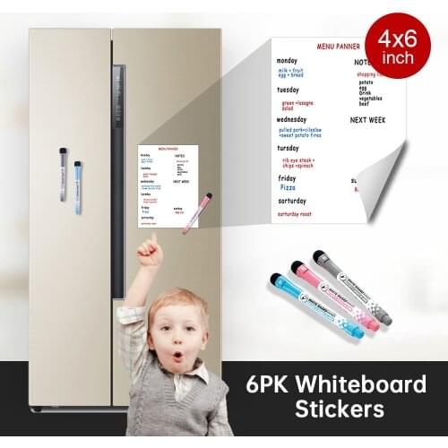 Magnetic 6PK Removable Whiteboard Stickers Waterproof Dry Erase Fridge Sticker Calendar Table Schedules Stickers Size 4*6 inch