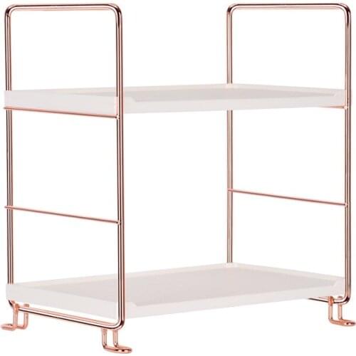 Rose Gold Metal Makeup Organizer for Cosmetics Desk Decor Storage Rack For Bathroom Shelf Kitchen Storage Organizer
