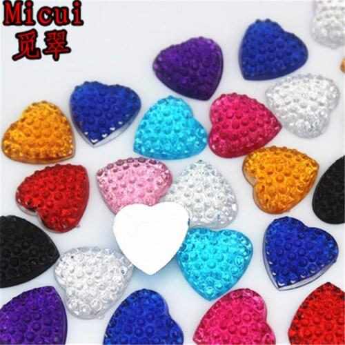 Micui 50pcs 16mm Heart Acrylic Rhinestone Crystals Flatback For Clothes Dress Decorations Jewelry Accessories MC127