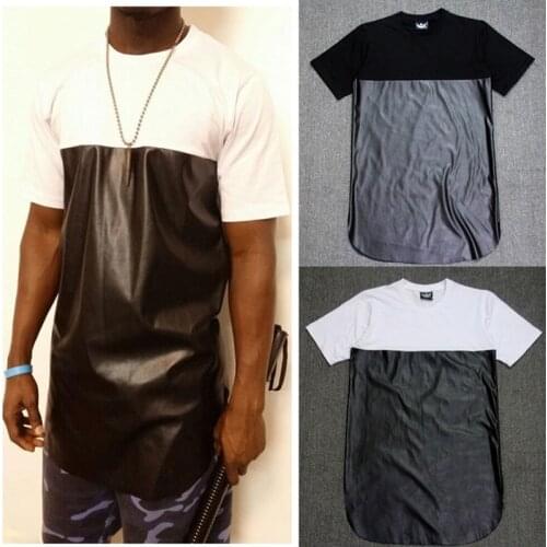 Men Hip Hop Tee Leather Extended t-shirt American street Fashion T shirt