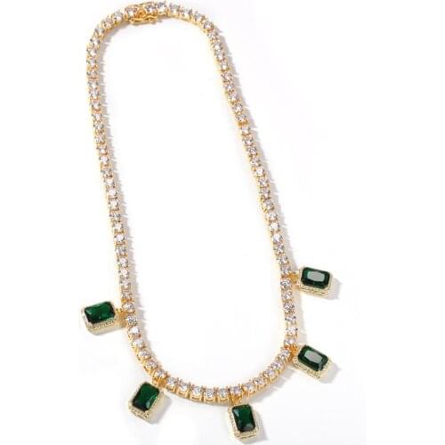 Hip-hop Men Copper Inlaid Zircon Material Gold Color Pendant Tennis Ice Out Cuban Necklace Crystal Miami Chain Hip Hop For Men