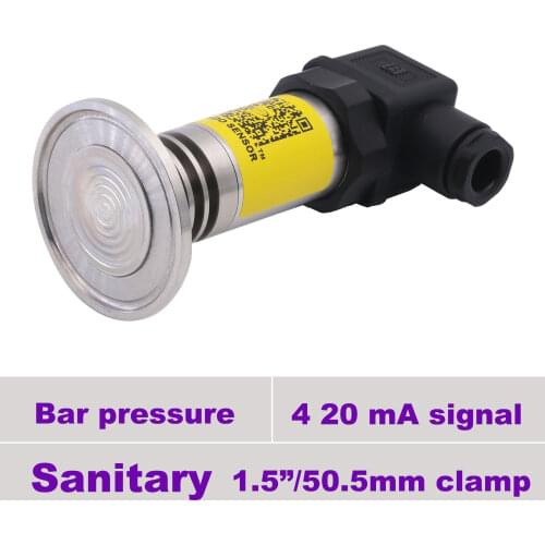 Inexpensive sanitary pressure sensor, 1.5 in clamp connection, 100, 350 mbar, 1, 4, 6, 10, 25 bar gauge, 4mpa,4 20mA, 12, 24V dc