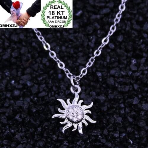 OMHXZJ Wholesale European Fashion Woman Girl Party Gift Sun Flower AAA Zircon 18KT White Rose Gold Silver Pendant Necklace NA112