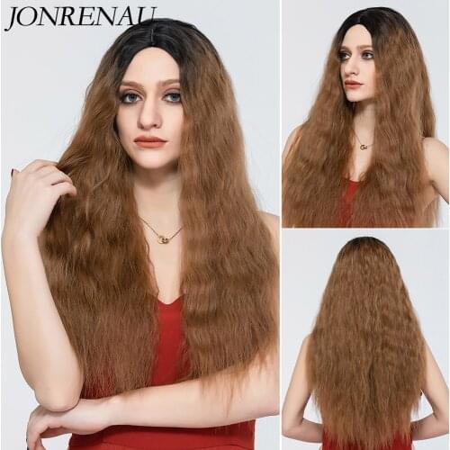 JONRENAU Long Curly Omber Black Brown To Brown Wigs Natural Middle Part Synthetic Wigs High Temperature Hair for Black Women