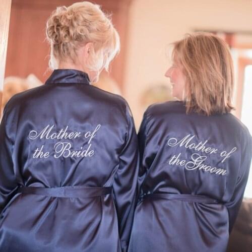 Personalized navy blue Mother of the Bride groom wedding Bachelorette Bridesmaid satin pajamas robes kimonos party decorations