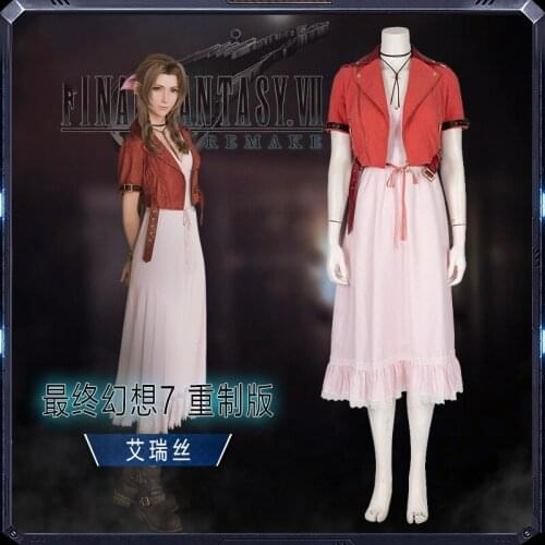 Anime FF 7 Final Fantasy VII Aerith Gainsborough Dress Daily Skirt Cosplay Costume Women Halloween Carnival Free Shipping 2020