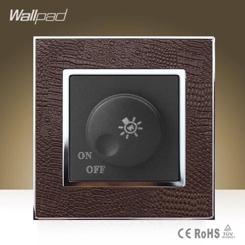 Hot Sale Wallpad Luxury 500W Dimmer Wall Switch Goats Brown Leather Rotary Lamp Dimmer Regulate Wall Switch Free Shipping