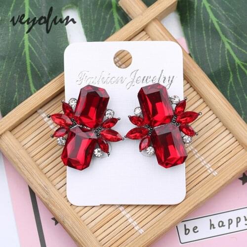 Veyofun Trendy Girl Crystal Party Stud Earrings for Women Fashion Jewelry Gift New