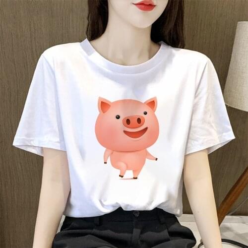 Cute Big Head Pig Print Women T-shirt Fashion Comfy Vetement Feminino Leisucre Tee Shirt Streetwear Camiseta Mujer Animated