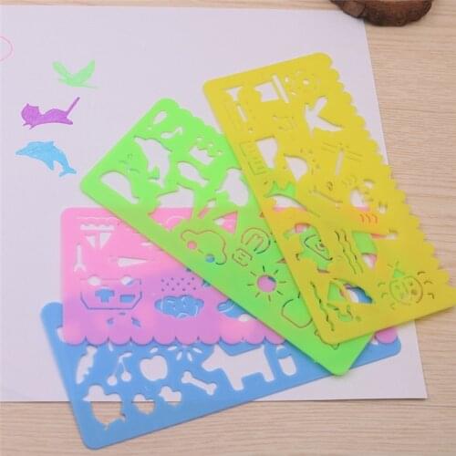 4 Pcs Cute Art Graphics Symbols Drawing Template Stationery Ruler Kids Drafting Stencil Toys Gifts for Children Kids Student