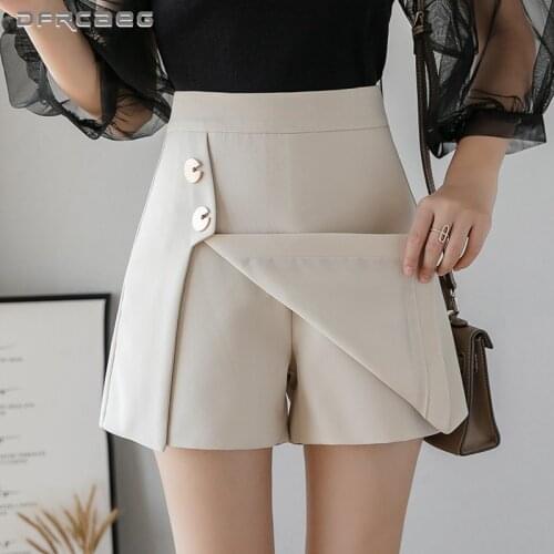 Irregular Womens Summer Korean Skirts Shorts With Button 2020 High Waist Casual Falda Saia School Slim Short Skirt Femme