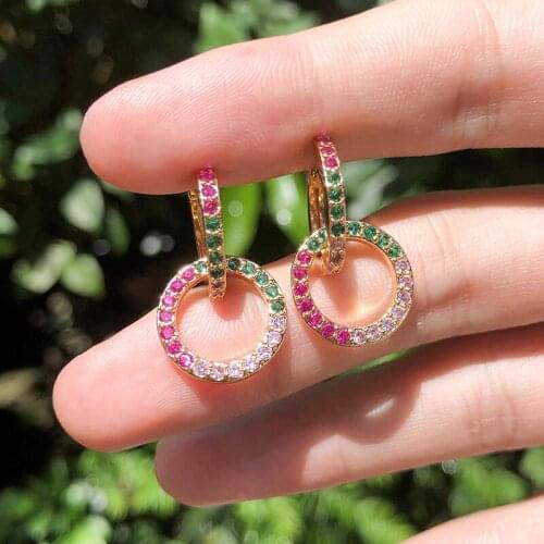 2019 New Gold Copper Colorful Small circle double ring AAA Cubic Zirconia Fashion Female Party Gift For Womens Fashion jewelry