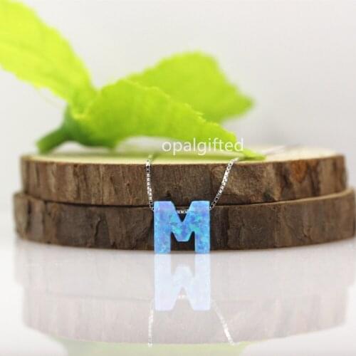 Synthetic Blue letter M & G letter opal necklace 925 sterling silver jewelry necklace pendants fashion necklaces for women gift