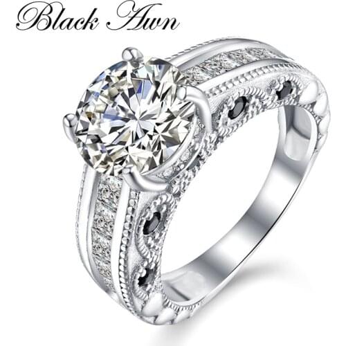 [BLACK AWN] 925 Sterling Silver Fine Jewelry Trendy Engagement Rings for Women Wedding Ring C322