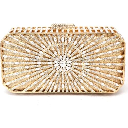 Gold Luxury Discount Designer Purses for Brides Sunray Patterns Metallic Silver Clutch Bag Small Crystal Evening Bags 88255