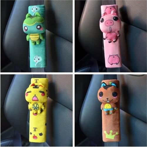1pair cartoon Chinese zodiac tiger rabbit sheep horse plush car safety belt cover seat belts case vehicle-mounted stuffed toy