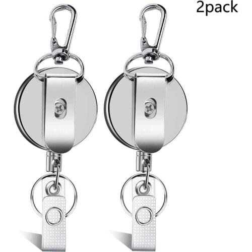 2pcs New Retractable Pull Key Ring ID Badge Lanyard Name Tag Card Holder Recoil Reel Belt Clip Metal Housing Metal Covers