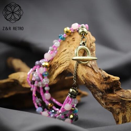 2021 Goth Fuchsia Suspension Pendent Colored Beads Bracelet&Bangle Costume Jewelry for Women Vintage Unusual Things Accessories