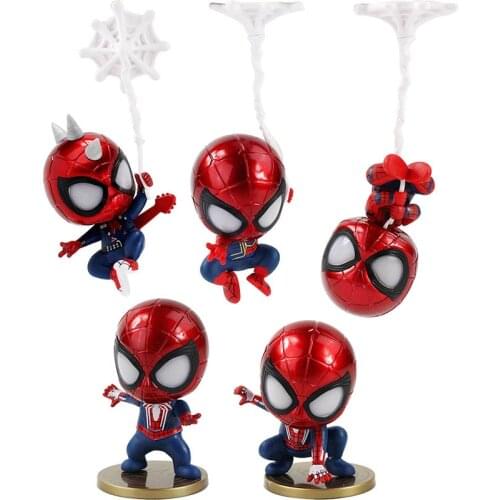 5pcs/set Avengers Superhero Spider Man Q Ver. PVC Figure Collectible Model Toy Mini Spiderman Car Decoration Doll