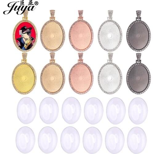50PCS Cabochon Pendant Bases 28x38mm Oval Rhinestone Bezel Blank Alloy Tray For DIY Jewelry Making Necklaces Findings Components