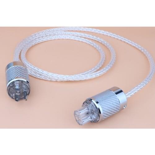 8AG Silver Plated OCC Power Cord 16 Strands US AC Power Cable with Copper Rhodium Plated Carbon Fiber AC Plug Connector