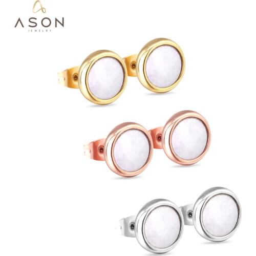 ASONSTEEL Stylish White/Black Shell Stud Earrings 3Pairs/lot 8mm Round Earring Stainless Steel Jewelry for Women Party Gift