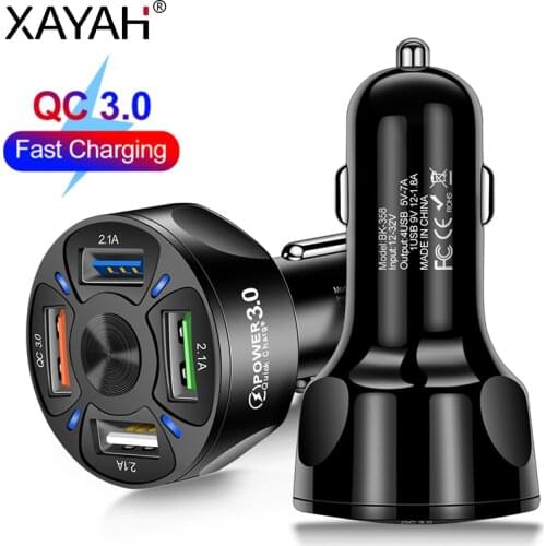 4 Ports USB A Car Charger QC 3.0 Plug Fast Charging Phone Charge Adapter Auto General Cigarette Lighter Charger For iPhone 12