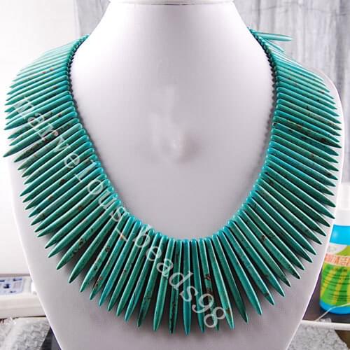 Free Shipping Women Fashion Jewelry Needle Blue Howlite Beads Necklace 18" E2527