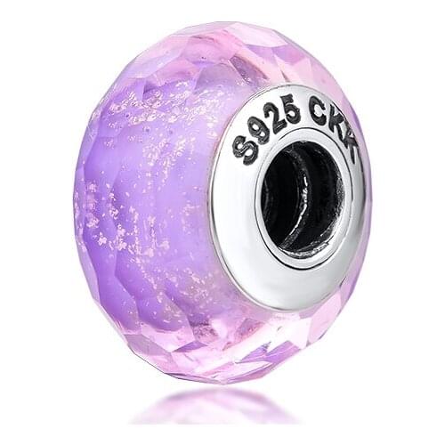 DIY Fits Pandora Charms Bracelets Purple Shimmer Murano Glass Beads 100% 925 Sterling-Silver-Jewelry Free Shipping