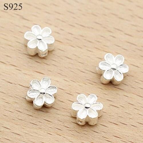 2pcs Genuine Real Pure Solid 925 Sterling Silver Flower Spacer Beads Loose Bead Necklace Bracelet DIY Jewelry Making Findings