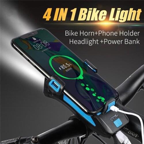 Holder 4 in1 Bicycle Mobile Phone USB Charging Treasure Rack Holder Headlight Speaker Bike Phone Support Bracket Alarm
