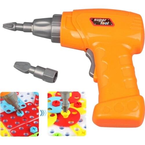 Kid Simulation Electric Drill Maintenance Repair Tool Toy with 2pcs Tips for Children Pretend Play Toy Disassembly Building Game