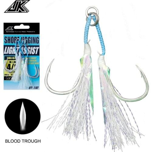 JK LAI-L Shore Jigging Light Assist "T" groove Jig hook stainless solid ring Boat Fishing Glow Double fishhook sea-bream hooks