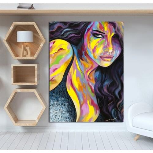 Modern Canvas Painting Grafitti Art Sex Girl Portrait with Colorful Body on Oil Canvas for Home Decor and Wallpaper