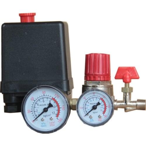 Small Air Compressor Switch With Pressure Regulator 90-120PSI 220V 16A 4 Hole Air Pump Switch Control Valve Max 0.8M(Pa)