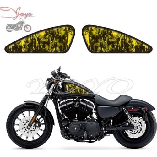 Motorcycle Yellow Skull Sticker Flame Decal Fuel Tank Decals Stickers For Sportster XL883 XL1200 Iron Roadster Nightste Custom