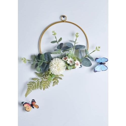 Nordic Style Wall Hangings Wrought Iron Garland Hanging Artificial Flower Decoration