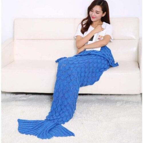 Free PP Kids Adult Fish Scale Mermaid Tail Crocheted Sofa Knit Lapghan Blanket Quilt Rug Mermaid Tail Cosplay Costumes Halloween