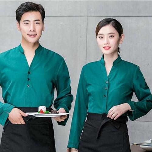 Waitress Work Clothes Long Sleeve Hotel Restaurant Uniform Jacket Tea House Hot Pot Womens Men Waiter Single Top Overalls H2346