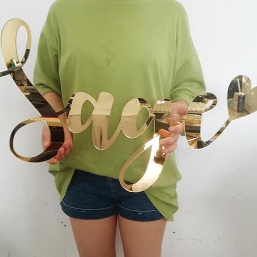 Pesonalized Acrylic Mirror Gold Wall Design Name Sign Wood Custom Baby Name Sign Wedding Birthday Party Baby Shower Shop Sign