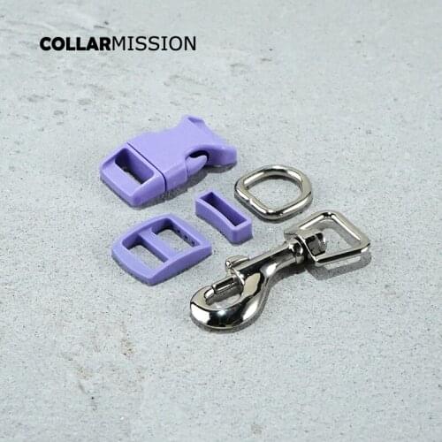 Plastic buckle+Tri-Glid+square keeper+D ring+metal dog clasp/set)High quality lavender 15mm DIY dog collar parts