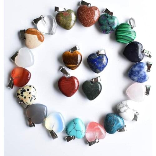 Wholesale 24pcs/lot fashion good quality natural stone mix heart charms pendants 16mm for jewelry accessories making free