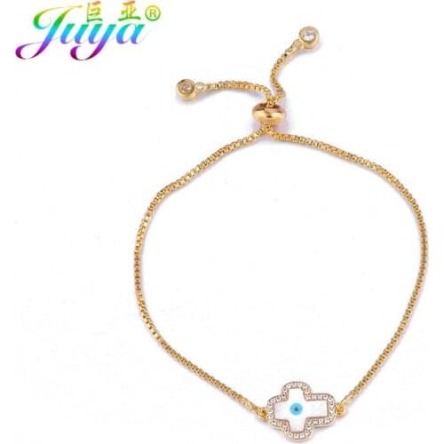 Micro Pave Zircon Gold//Rose Gold Cross Shell Evil Eye Connector Charms With Adjustable Gold Chain Bracelets For Women Men