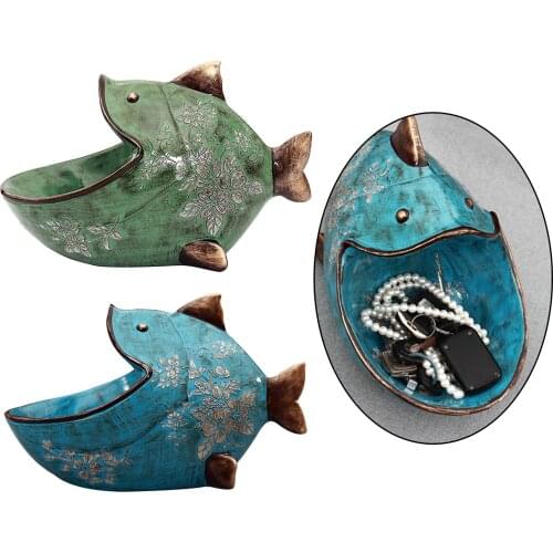 Resin Fish Sculpture Storage Basket Box Holder Artware Statue Hallway Bookshelf Cabinet TV Stand Decor