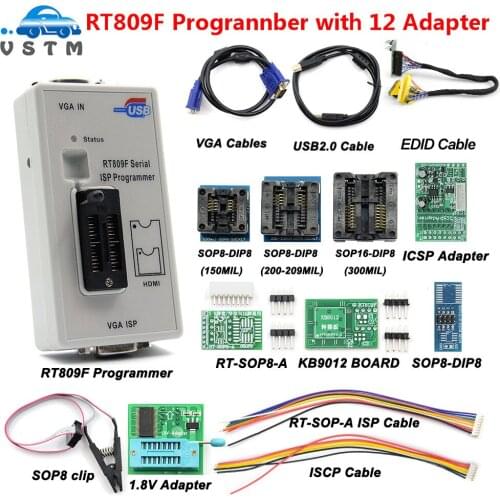 Free Shipping RT809F Serial ISP Programmer with 11 adapters +1.8v adapter+SOP8 test clip+EDID cable Best Quality