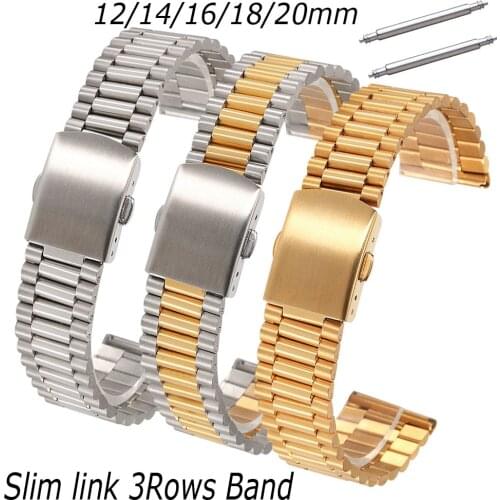 Slim Link Watch Band 12mm 14mm 16mm 18mm 20mm Stainless steel watch Strap 3 Rows Replacement Smartwatch Bracelet WristBand Belt