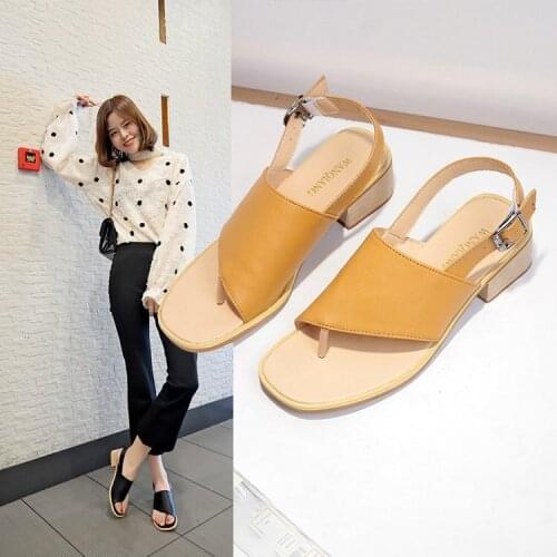 Sandals Women 2021 New Square Heel Sandals Women Fashion Belt Buckle Solid Color Flip-flops Womens Shoes 35-42 Size