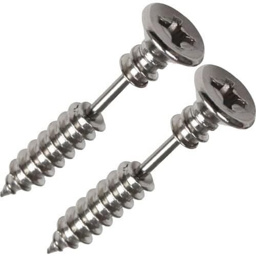 3D Cross Screws Ear Stud Earrings,Silver