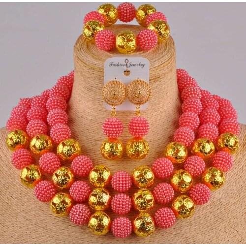 Sherbet colored simulated pearl african beads jewelry set nigerian wedding necklace for women FZZ23